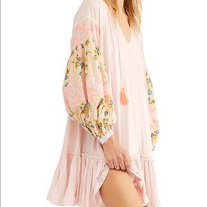 Free People Embroidered Sleeve Pink Dress